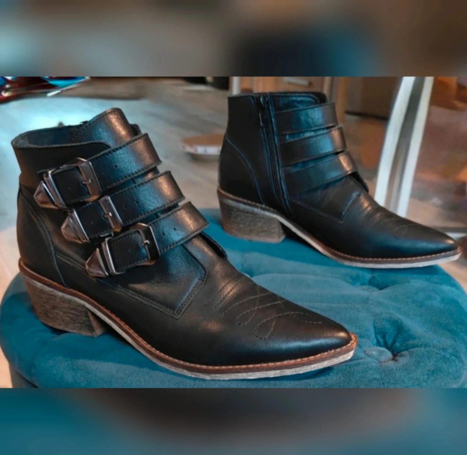 Stoere zwarte western stijl enkellaarsjes Bibob maat 37 – photo 4